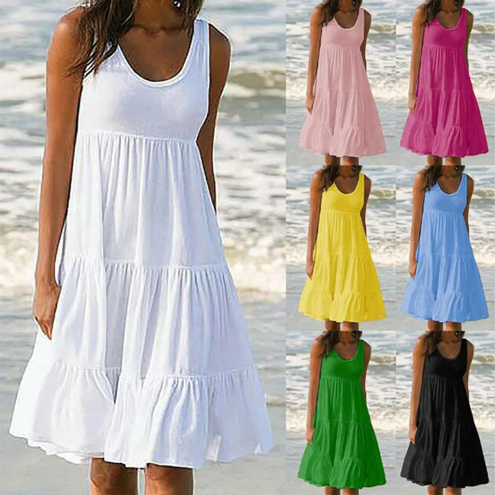 

Vintage Casual Sweet Spaghetti Strap White Dress Women 2022 Summer Lady V Neck Knee Length Big Swing Beach Dresses Loose Vestido