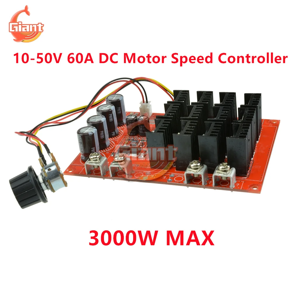 10-50V 60A DC Motor Speed Controller Motor Speed Controller Voltage Regulator Electric Motor Speed Controller PWM HHO RC Speed Control 12V 24V 48V 3000W MAX Voltage Regulator High Power Drive Module