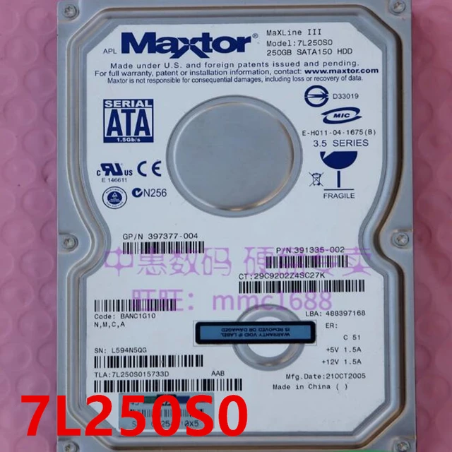 Original Almost New Hard Disk For MAXTOR 250GB SATA 3.5" 7200RPM 16MB Hard  Drive 7L250S0 7L250SO MaxLine III - AliExpress