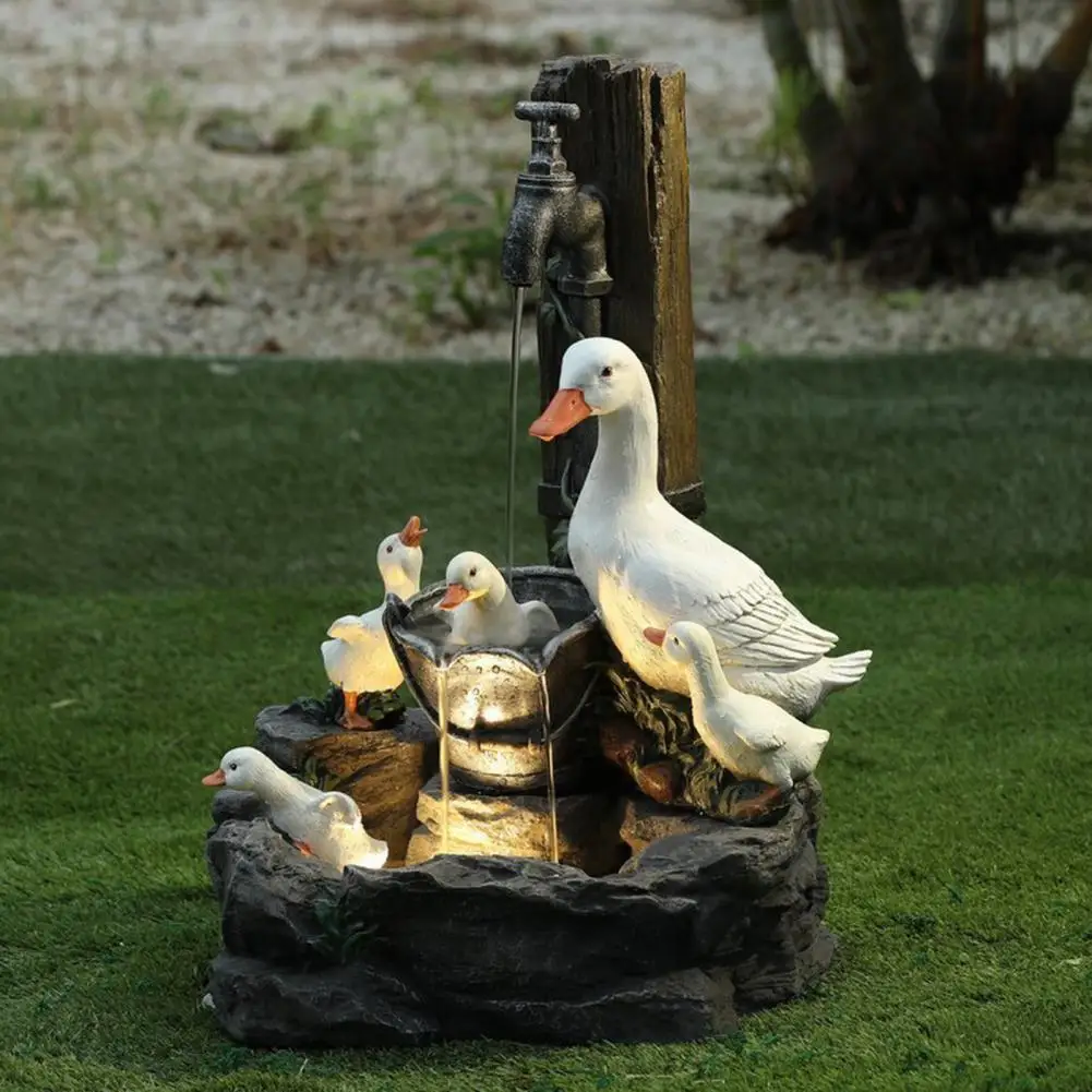 Water Fountain Ducks Family Sculpture Figurines Pool Pond Fountain
