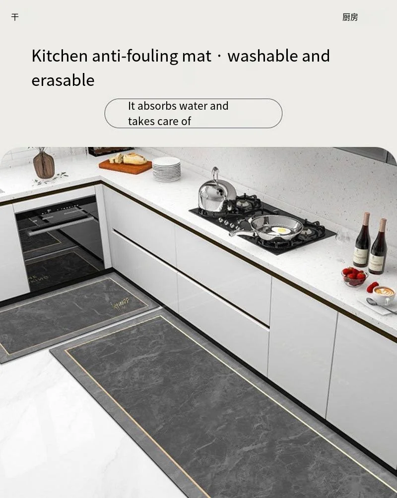 VIKAMA 1/2PC Retro American Kitchen Soft Diatomized Mud Floor Mat Long Strip Combination Wash Wasserdichte und ölbeständige Fußmatte – Detail 6