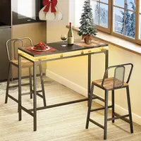 LED-Illuminated Counter-Height Metal Pub Table for Living and Dining Rooms - Black 2