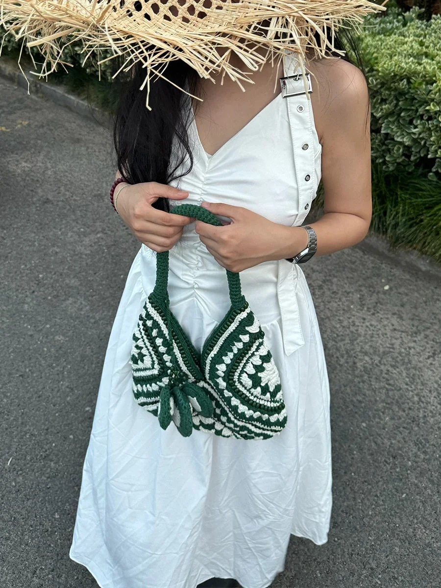 Bohemian Crochet Woven Bags for Women Handmade Knitted Shoulder Bag Summer Travel Designer Handbags Vacation Beach Bags Shopper