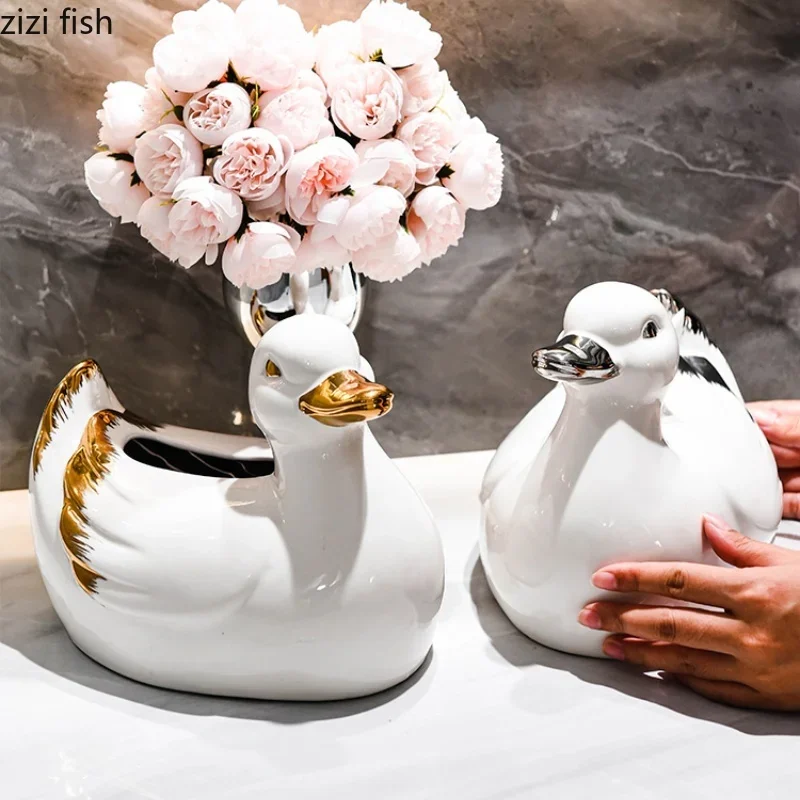 Duck Ceramic Tissue Box Animal Ornaments Paper Box Napkin Boxes Tissue Organizer Paper Towel Holders Tissue Storage Boxes Craft 3