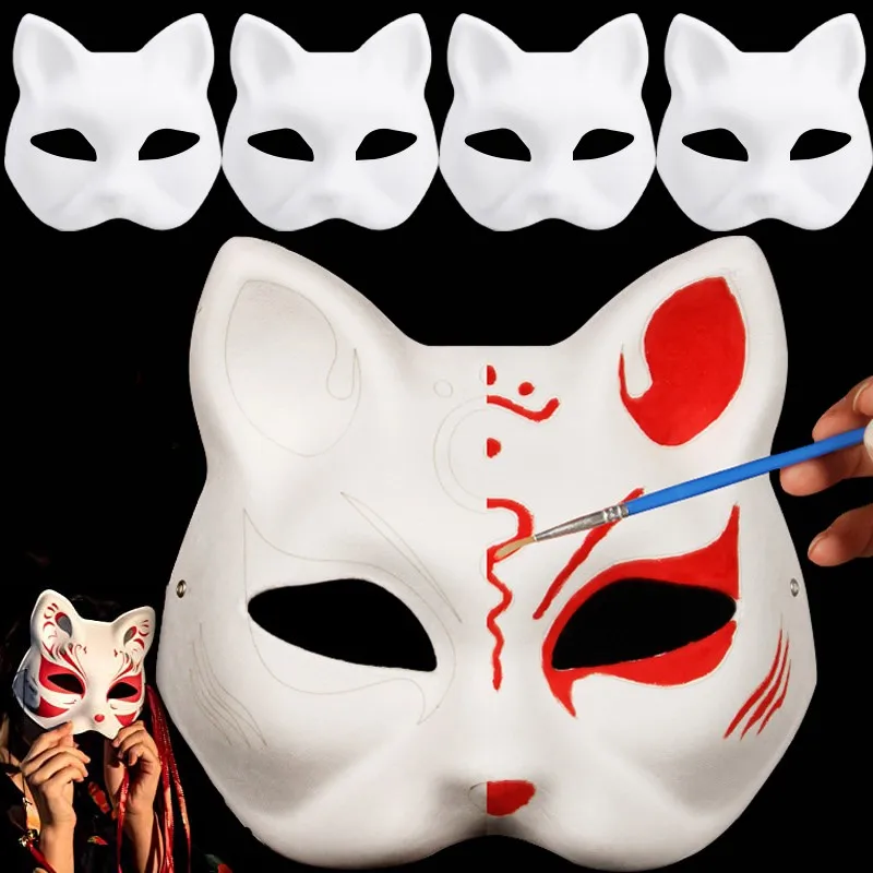 Japanese Mask Half Face Hand-Painted Cat Fox Mask Anime Demon Slayer Masquerade Halloween Festival Cosplay Prop