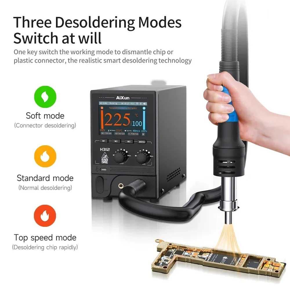 JC Aixun H312 Internet BGA Rework Station Intelligent Hot Air Gun 1400W Digital High Power Heating Station With Welding Nozzle 5