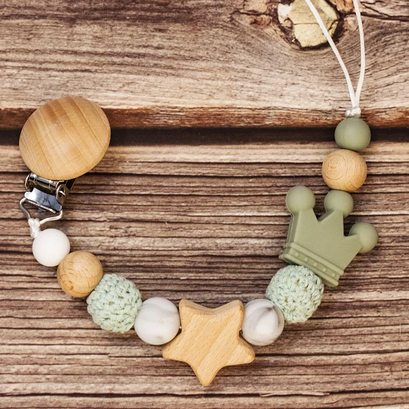 Name Wooden Personalized Baby Pacifier Chain Silicone Bead Dummy Nipple Holder Guard Teether Pendant Newborn Gift Stuff