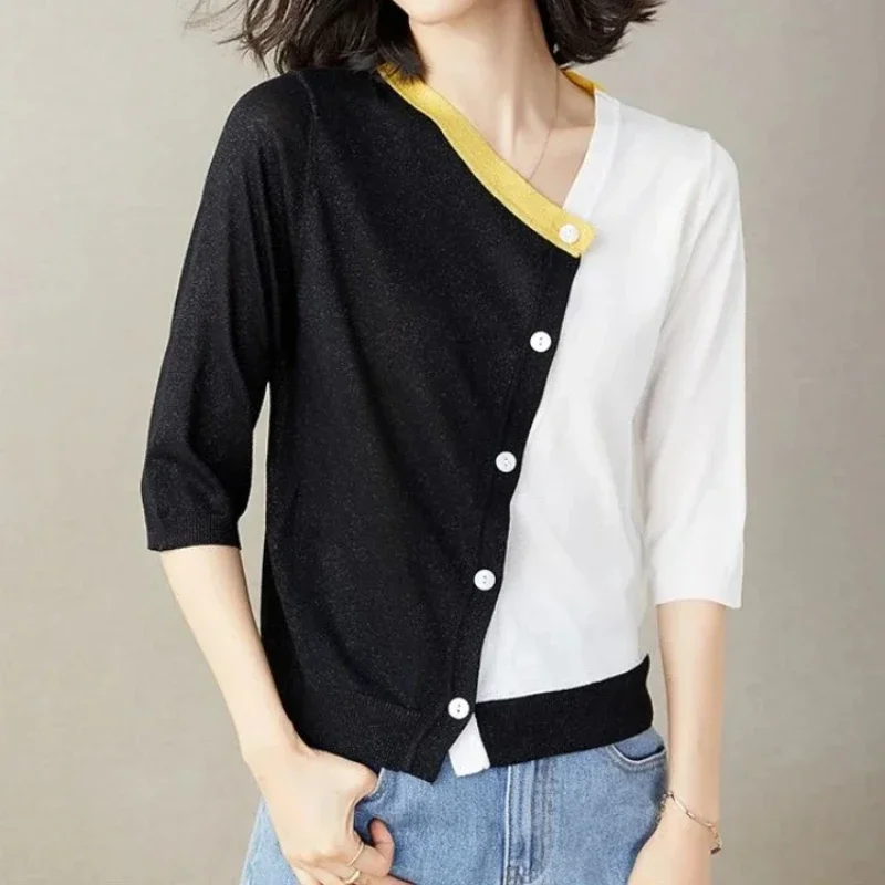 Women's Cardigans V Neck Thin Summer Korean Style Streetwear Fashion Ladies Knit Sweaters Wear To Work Chic New in Knitwear 2025 - 3