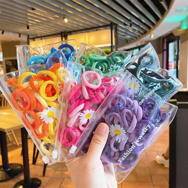 Korean Hair Rope Candy Color Hair Ring Girls Woman Towel Ring Elastic Rubber Bands 50Pcs/set hair bands
