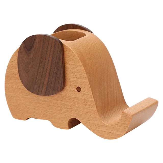 Wooden Elephant Desk Organizer Pen Holder Durable Cell Phone Stand Multifunctional Desktop Storage Office Stationery 1