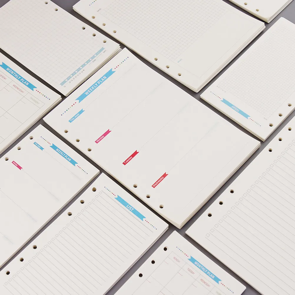 40매 A5 리필 용지 6링 바인더 호환 줄지어 있는 고강도 그리드 용지, 스프링 노트북, 사무실, 학습, 여행용