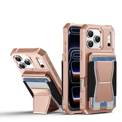 Premium PU Leather Shockproof Wallet Phone Case with Foldable Kickstand - iPhone 15 Plus (Rose Gold)