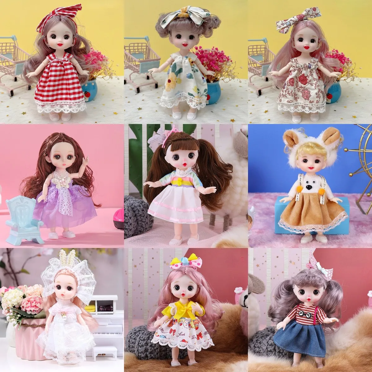 

Cute 16/17cm Doll 13 Movable Joint Princess Doll 3D Big Eyes 1/12 Fashion Princess Doll DIY Dress Up Toy Doll With Clothes Gift