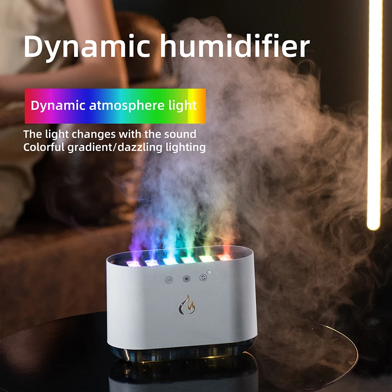 900ML New Desktop Dynamic Music Ultrasound Flame Air Humidifier Home RGB Led Light Humidifier Diffuser Machine Mist Maker new children s outdoor bubble toys dolphin music bubble machine summer bubble electric toys birthday gifts