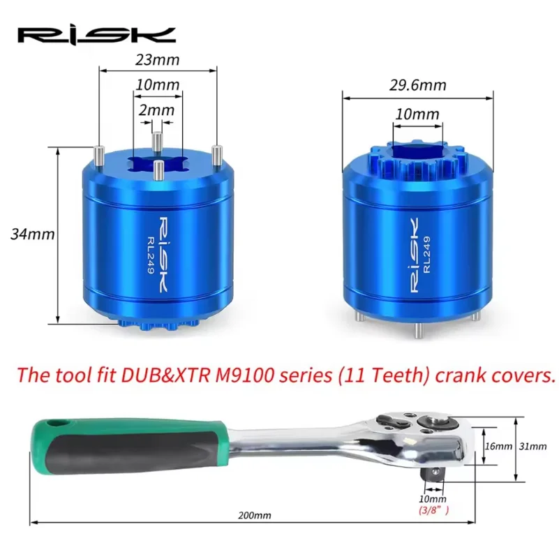 RISK 자전거 2-in-1 크랭크 커버 제거 도구 자전거 크랭크셋 캡 제거기 설치 도구 (DUB 11T XTR M9100 호환)
