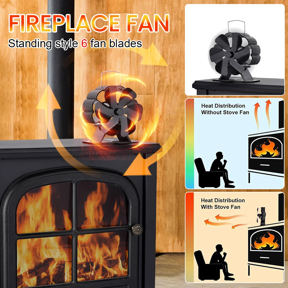 

Mini Black Fireplace 6 Blade Heat Powered Stove Fan Log Wood Burner Ecofan Quiet Home Fireplace Fan Efficient Heat Distribution