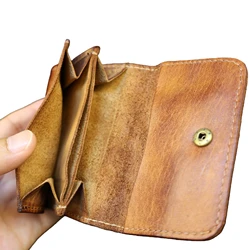 Vintage Handmade Genuine Cowhide Leather Compact Wallet & Coin Purse (Brown)