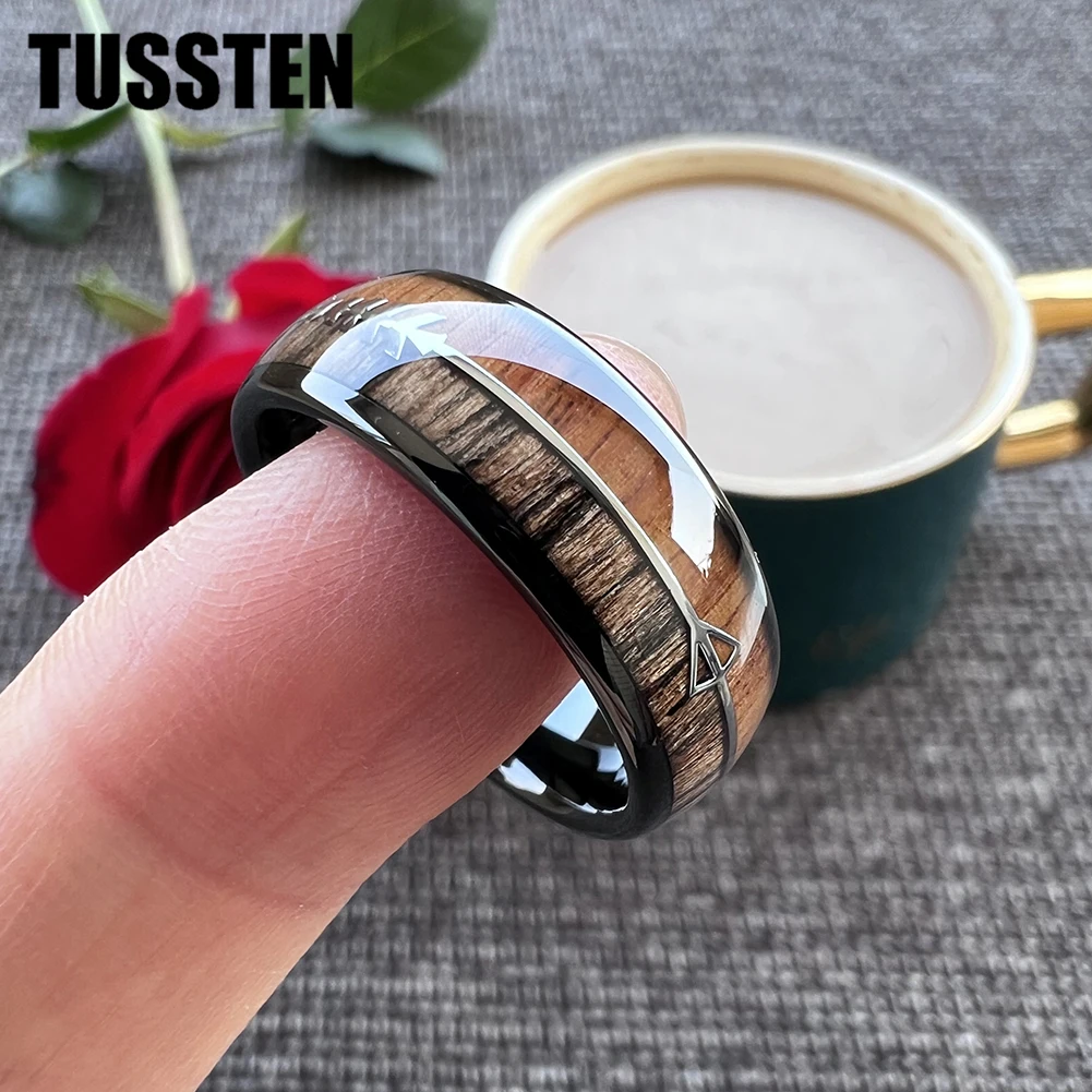 Dropshipping TUSSTEN Cool Men Women Ring Tungsten Engagement Wedding Band  Arrow Inlay 6MM /8MM Available