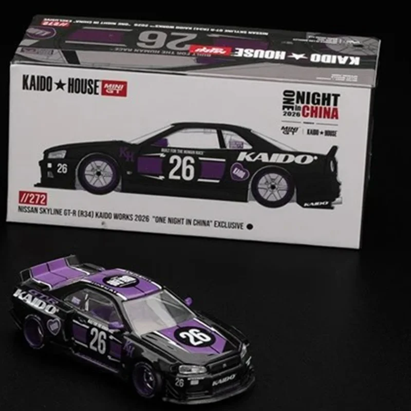 새로운 1:64 카이도 하우스 미니GT 2026 HEC 스카이라인 GT-R [R34] 카이도 웍스 합금 자동차 모형 시뮬레이션 합금 다이캐스트 자동차 모형 장난감