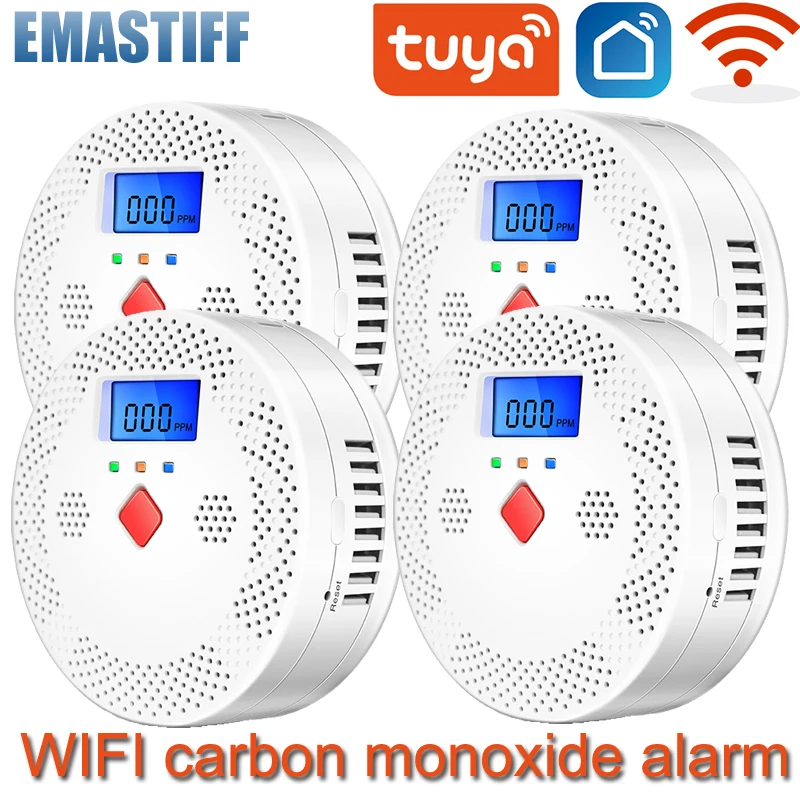 Tuya WiFi Smart Carbon Monoxide Detector Alarm 85dB Sound Warning LCD Digital Display Home Indoor Real-Time CO Monitor Poisoning