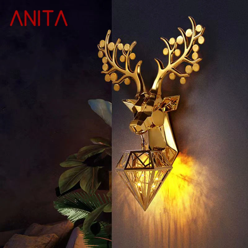

ANITA Contemporary Sika Deer Wall Lamp Personalized And Creative Living Room Bedroom Hallway Aisle Decoration Light