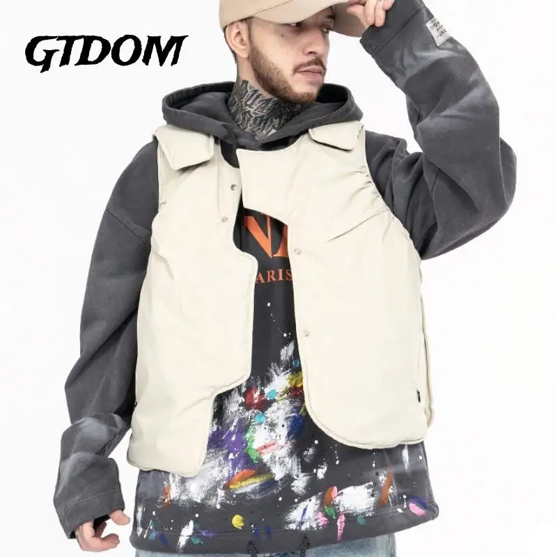 

2023 Autumn Winter New Solid Color Cotton-filled Loose Cotton Clothes Polyester O-Neck Sleeveless Fashion Men Vest Coat