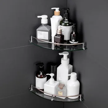 Triangle Glass Corner Shelf – Space-Saving Bathroom Organizer 1