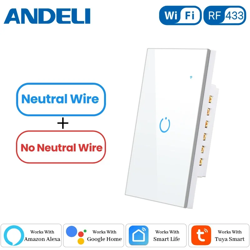 

Wifi Wall Switch Neutral wire/No Neutral wire US Smart Light Switch Voice Control Alexa Google Home 1/2/3/4 Gang