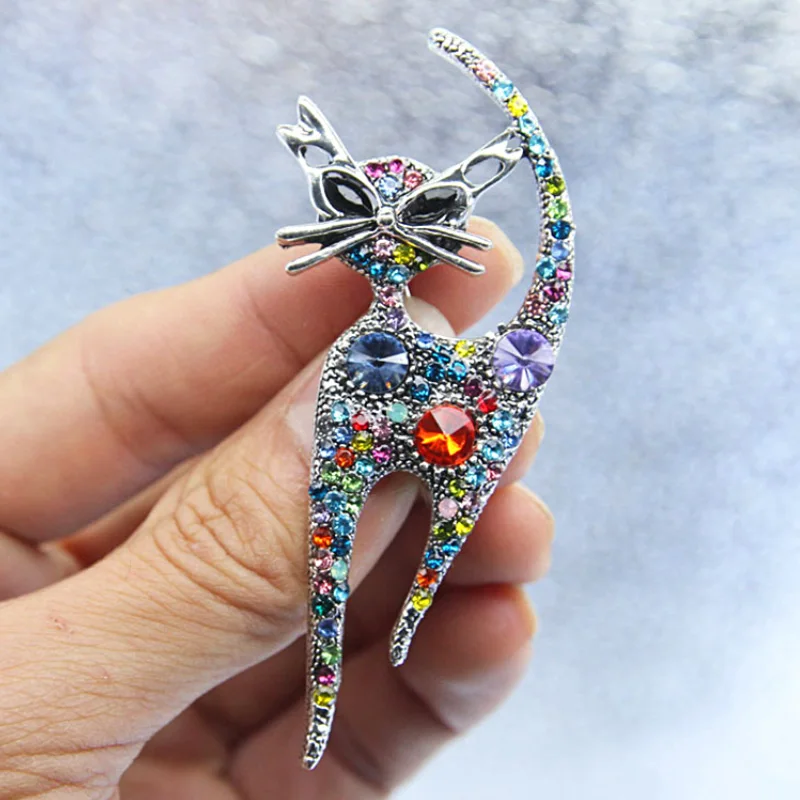 

1PC Casual Rhinestone Cat Brooches Everyday Accessories Gifts Clothes Decoration Animal Pins For Women High Quality Fashion DIY