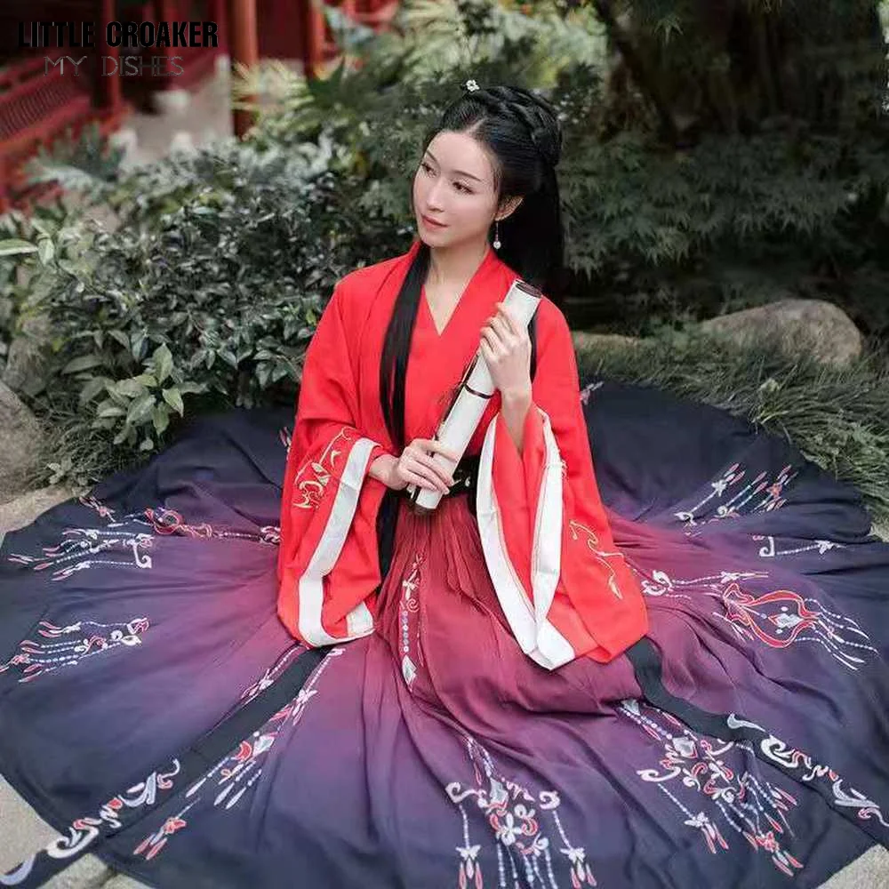 ancient woman tang kimono hanfu dress embroidery chinese style traditional cosplay wushu dance costume clothes oriental dresses Woman Ancient Han Dynasty Dress Oriental Princess Dress Lady Elegance Tang Dance Wear Chinese Traditional Hanfu Cosplay Costume