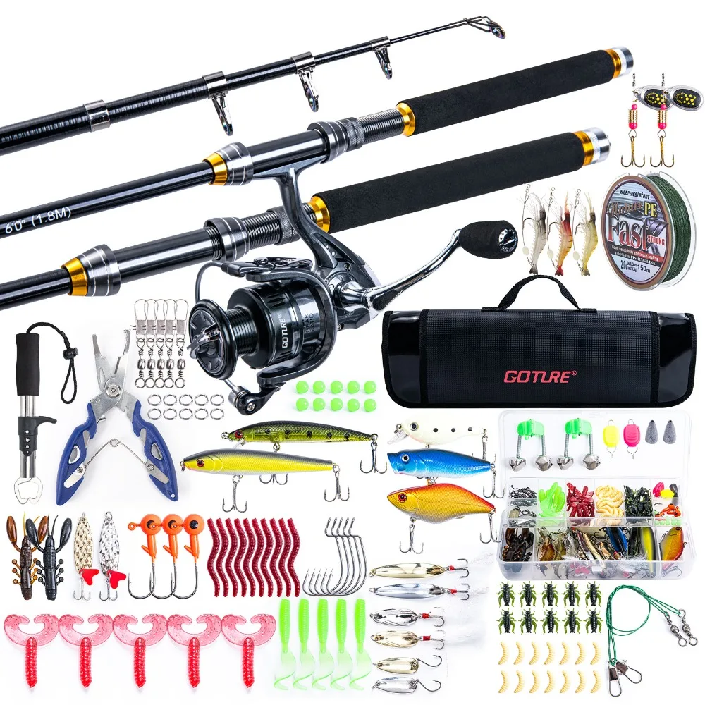 

Goture 1.8m-2.7m Carbon Telescopic Fishing Rod Set Max Drag 1.5-2KG Sea Pole Spinning Reel Baits Set Tackle Travel Fishing Bag