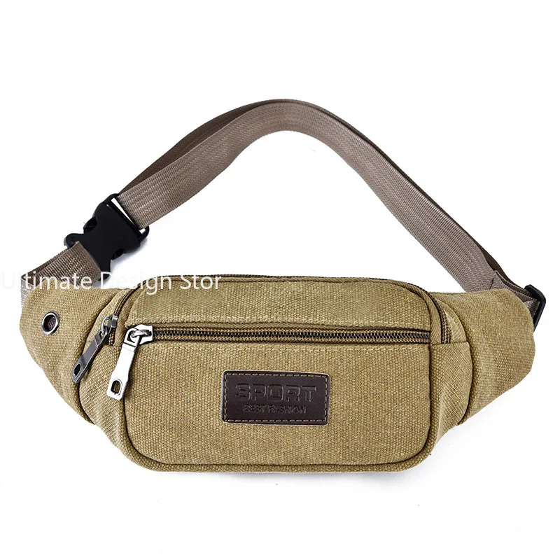 

Canvas Waist Bag Men's Multi-compartment Sports Chest Bag Small Cloth Bag Mobile Phone Fitness Multi-functional Wallet