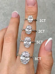ROUSLY Shiny Oval Zircon Stone Sterling Silver Engagement Ring for Women - Luxury Fine Jewelry (Silver)