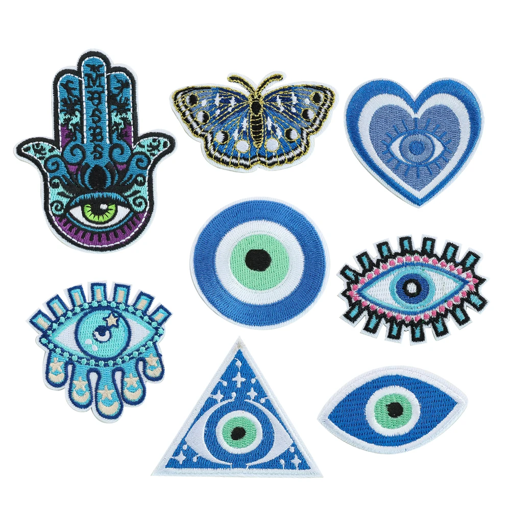 

8PCS/SET Turkish Blue Eyes Fatima Palm Embroidery Patch Iron on Patches for Clothes DIY Apparel Sewing Supplies Scrapbook Crafts