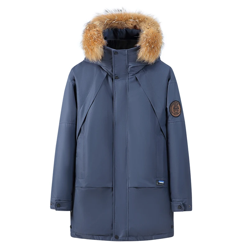 Winter Men Hooded Casual Waterproof Long Duck Down Parka Man Windproof Thick Overcoat Parka Jacket Male Fur Collar Outwear Parka