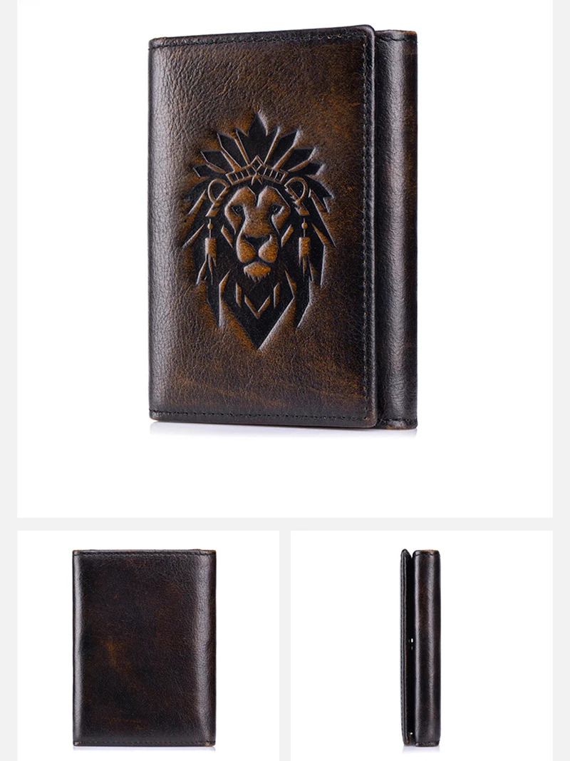 Vintage Herren Dreifach Gefaltete Vordertaschen-Geldbörse aus Echtem Leder Schlanke RFID-blockierende Brieftasche mit Ausweisfenster 8 Kreditkartenfächer – Detail 11