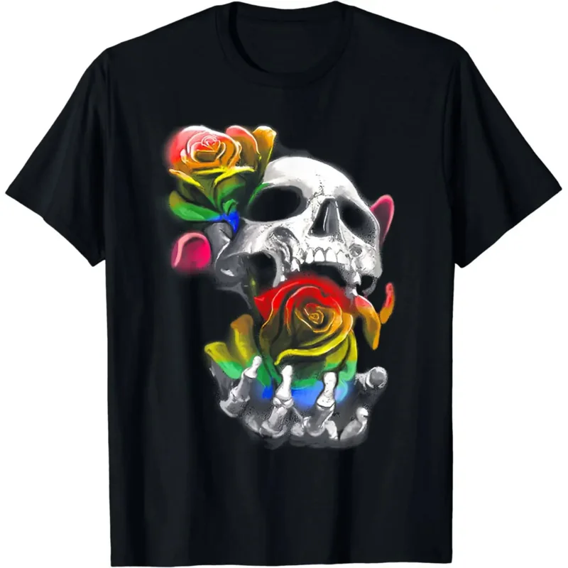 

Tops Gothic Aesthetic Women's Clothing Y2k Top Tees Rose Skull Lgbt T-Shirt Clothing jojo bizarre adventure harajuku