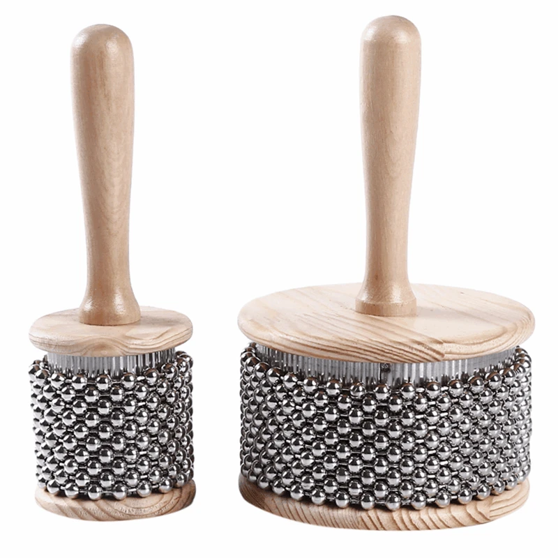 

1pc Wooden Cabasa Metal Beaded Chain Cylinder Pop Hand Shaker Percussion Instrument For Classroom Band Medium Size