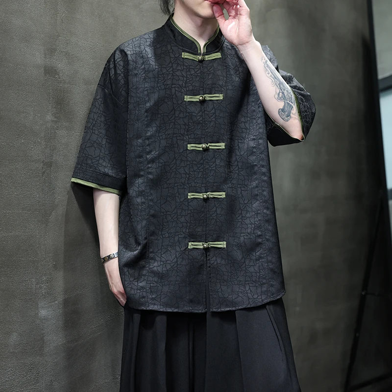 Chinese Shirts for Men Short Sleeve Streetwear Shirts Casual Knot Button Down Summer Beach Hawaiian Shirt for Men XXXXXL