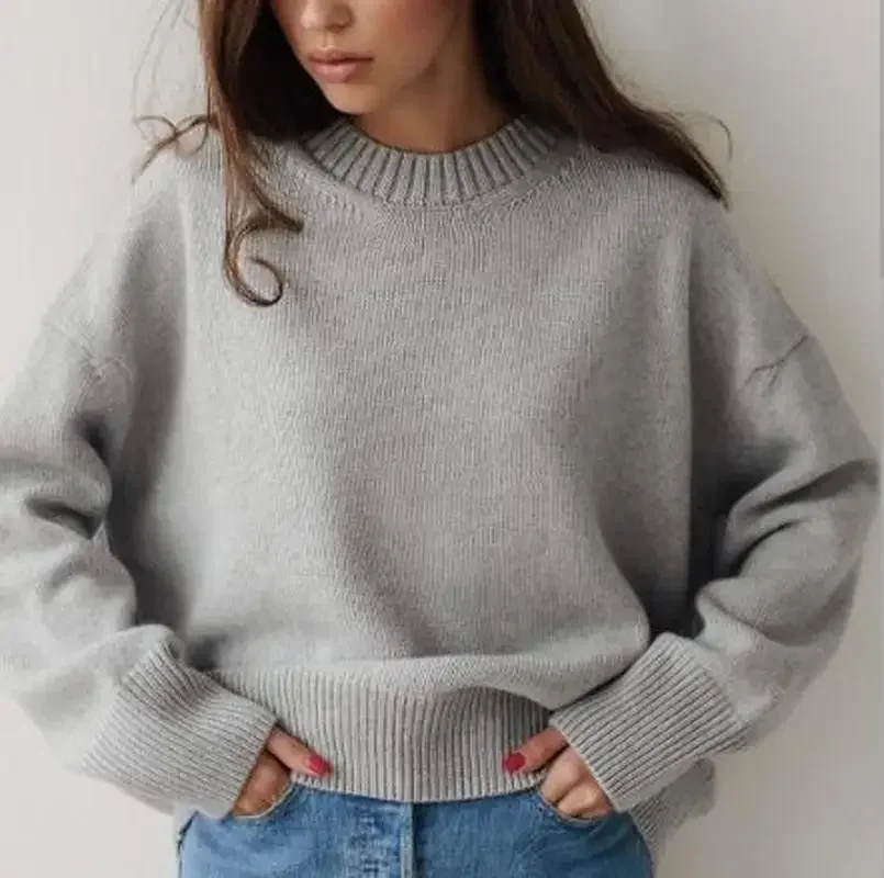 2021-Autumn-and-Winter-New-Pullover-Women-s-Solid-Color-Classic-Knitted ...