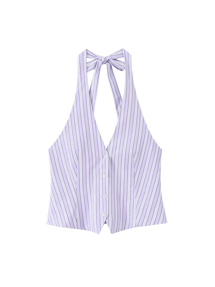 TFMLN Summer Women's Striped Shorts Sets Halter Sexy Backless  Camis Top Mini Shorts Fashion 2 Piece Festival Party Outfits