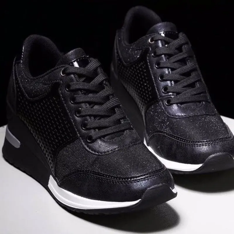 2022 Wedge Sneakers Mesh Leopard Design Elegant Women Shoes Platform Fashion Woman New Black Sneakers Casual
