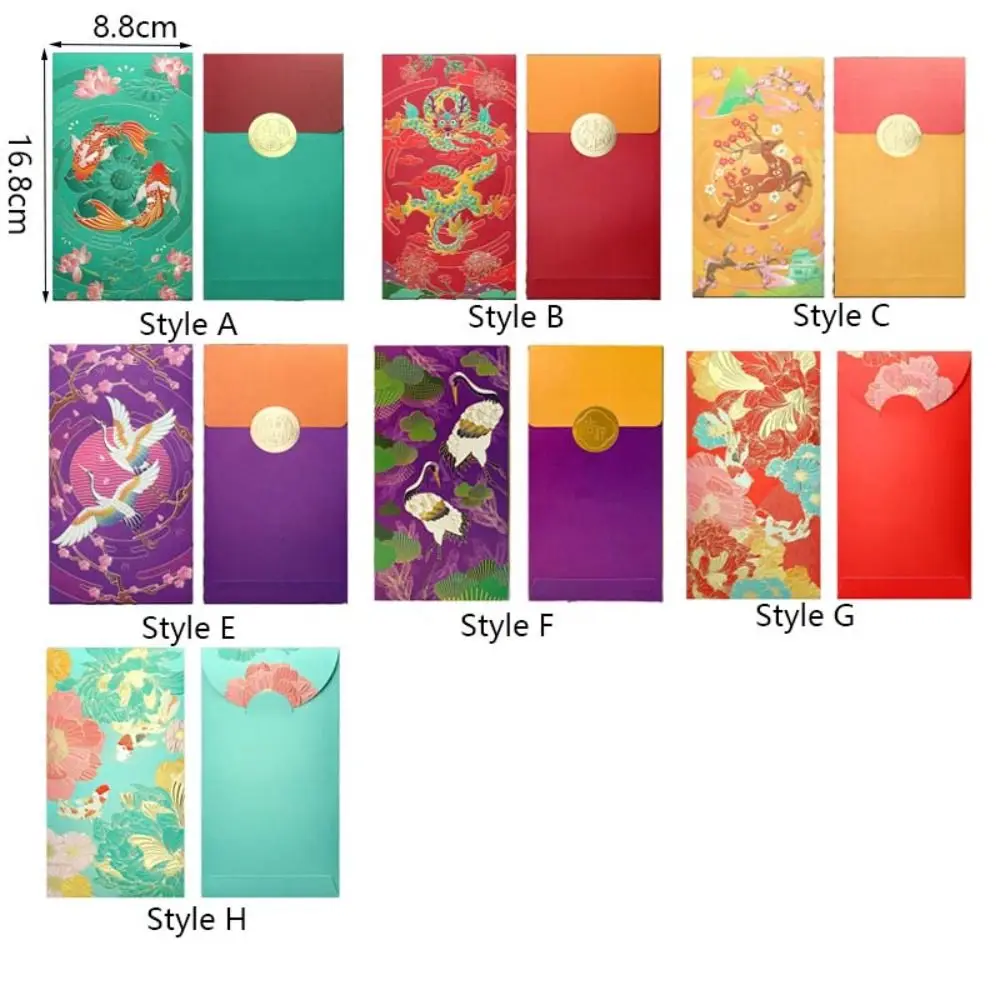 6 Pcs Cartoon Hot Stamping Chinese New Year Red Envelopes Embossed Thickened Paper Lucky Money Bag Spring Festive Decoration