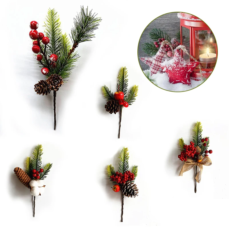 Christmas Artificial Pine Stems Wreath Fake Pine Cone Ornament