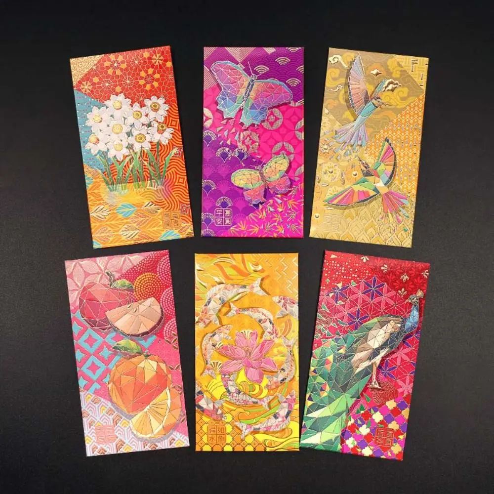 Chinese Hongbao for Lucky Money New Year Flower Red Envelope Spring Festival Wedding Peacock Printed Envelope Bag 6Pcs/set mailing envelopes
