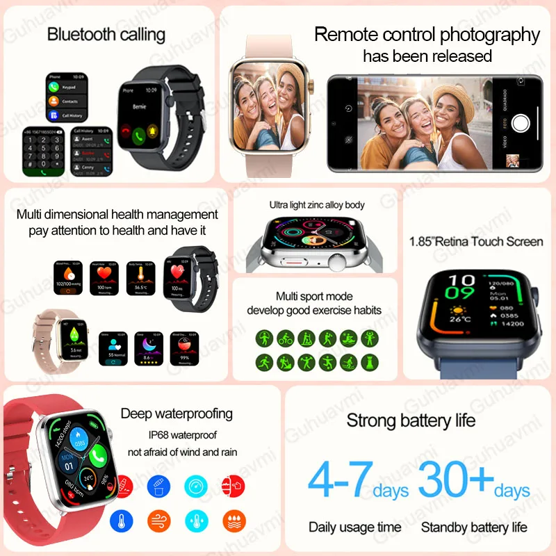 2025 New AI Diagnosis Female Health Smart Watch Women Blood Pressure Heart Rate 1.85inch AMOLED Screen Smartwatch For Huawei IOS 2