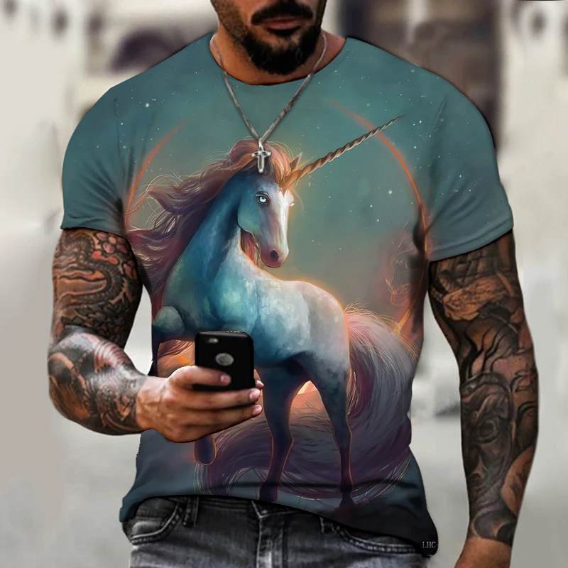 

2023 Summer Fashion Flame Horse Pattern 3D Printed Men's High-quality T-shirt Oversized Loose Casual Street Short Sleeve Top 6XL