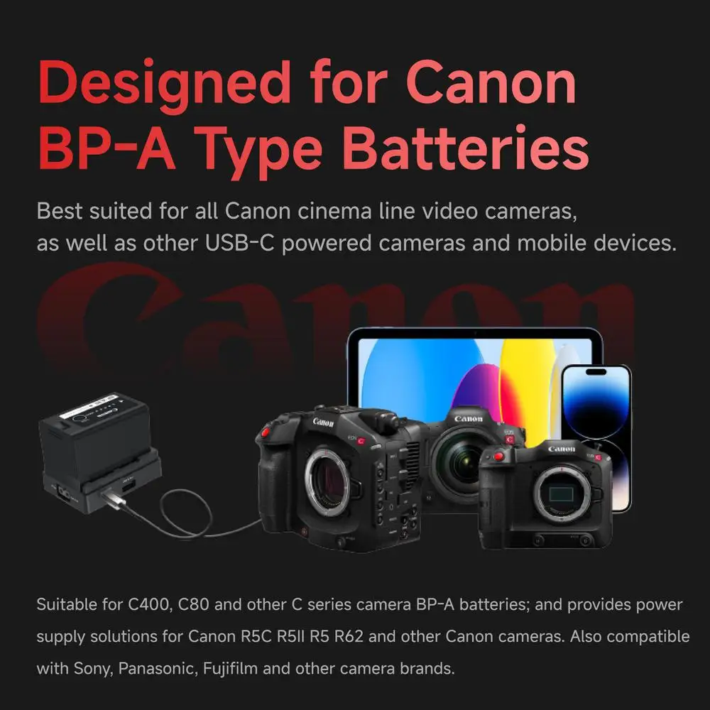 Accsoon TOPRIG BP-A 배터리 플레이트 고속 충전 어댑터 마운트 30W PD 출력 USB-C 1/4인치 나사 (캐논 BP-A30 BP-A60 BP-A90 호환)