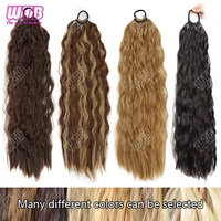 WTB Perruque tressée synthétique de 24 pouces, cheveux bouclés effet permanente, queue de cheval tressée, pour usage quotidien 2