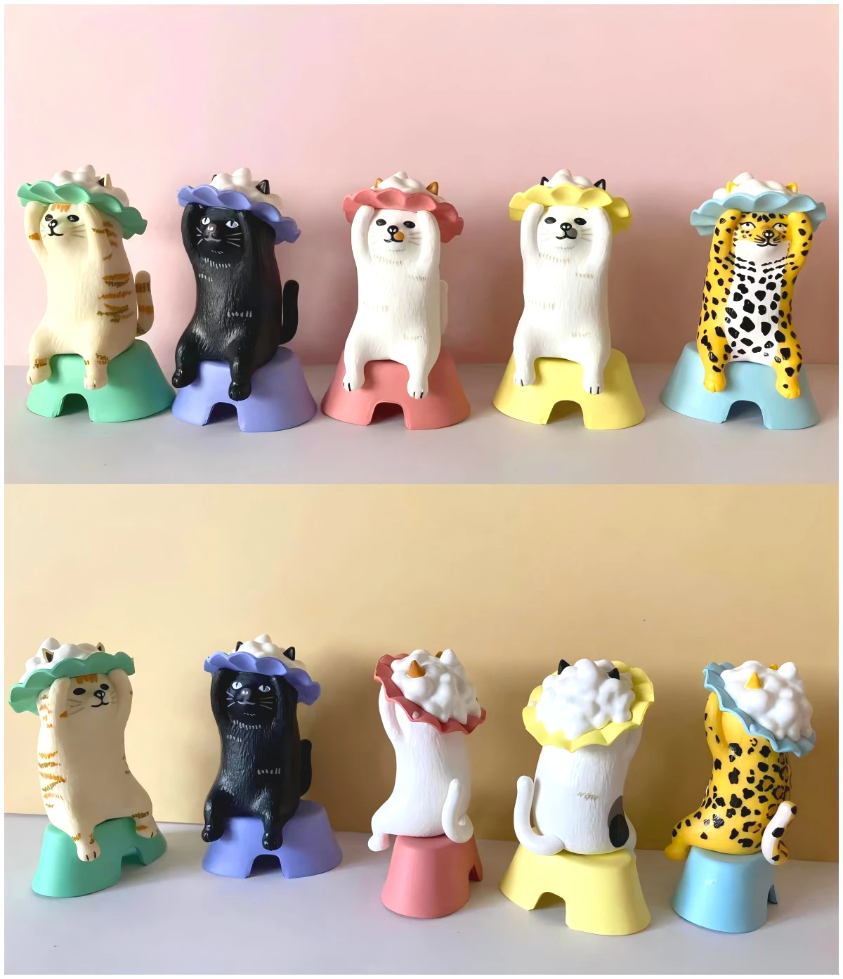 Original Kapselspielzeug Kawaii Pokefasu Shampoo-Hut-Katze Calico Tabby Neko auf Hocker sitzend beim Haarewaschen Figuren Geschenke Ornamente